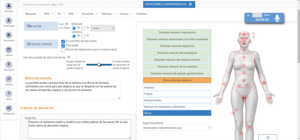 Plataforma SEFAC-eXPERT empleada para realizar la anamnesis y el informe de derivación al médico ante la sospecha de reacción negativa a amoxicilina y/o ibuprofeno